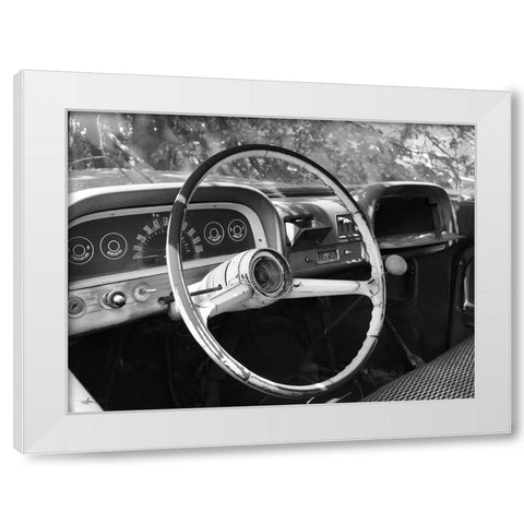 Chevy Steering Wheel White Modern Wood Framed Art Print by Deiter, Lori