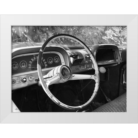 Chevy Steering Wheel White Modern Wood Framed Art Print by Deiter, Lori