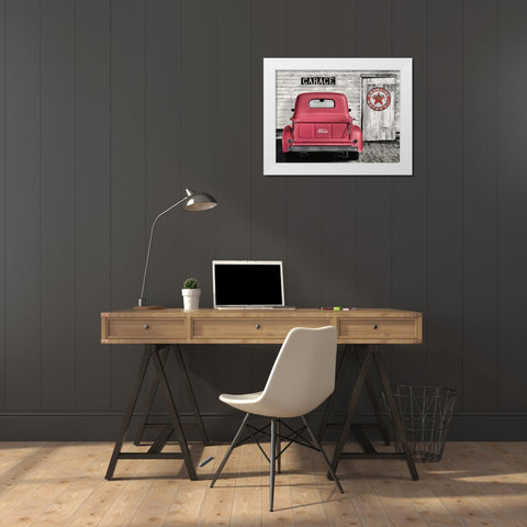 Red Truck with Texaco Sign White Modern Wood Framed Art Print by Deiter, Lori