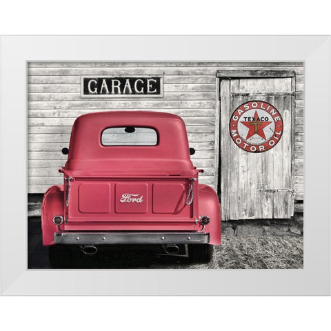 Red Truck with Texaco Sign White Modern Wood Framed Art Print by Deiter, Lori