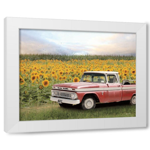Truck with Sunflowers White Modern Wood Framed Art Print by Deiter, Lori