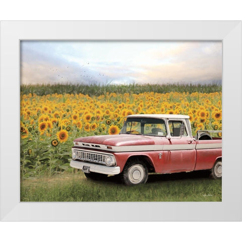 Truck with Sunflowers White Modern Wood Framed Art Print by Deiter, Lori