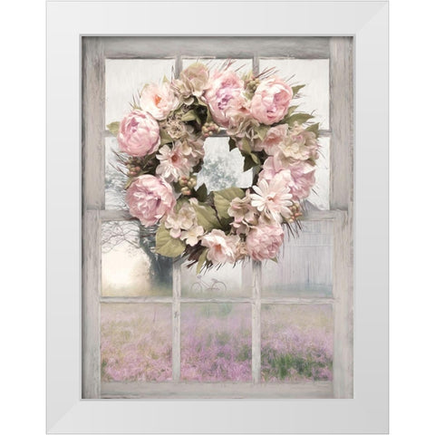 Spring Peony Wreath White Modern Wood Framed Art Print by Deiter, Lori