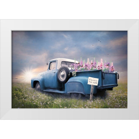 Blue Ford with Foxglove Flowers White Modern Wood Framed Art Print by Deiter, Lori