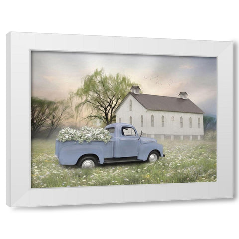 Blue Ford at Barn White Modern Wood Framed Art Print by Deiter, Lori