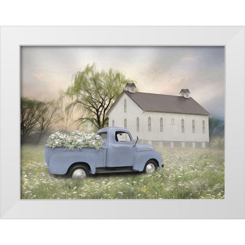 Blue Ford at Barn White Modern Wood Framed Art Print by Deiter, Lori