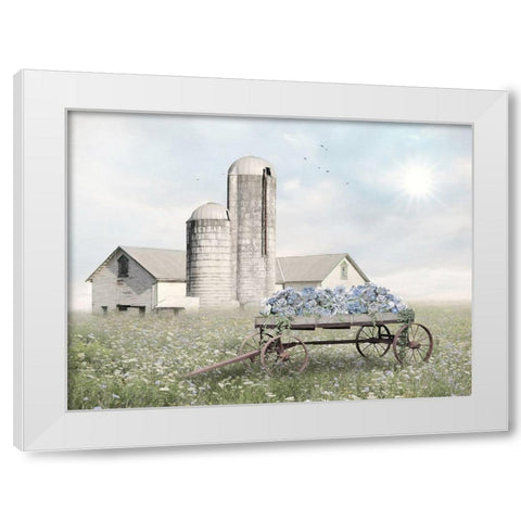 Blue Flower Wagon   White Modern Wood Framed Art Print by Deiter, Lori