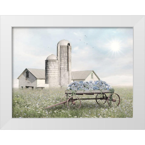 Blue Flower Wagon   White Modern Wood Framed Art Print by Deiter, Lori