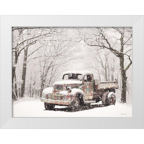 Christmas Tree Truck White Modern Wood Framed Art Print by Deiter, Lori