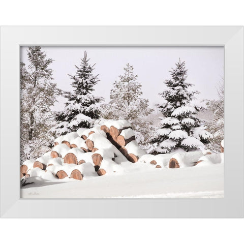 Snowy Logs     White Modern Wood Framed Art Print by Deiter, Lori