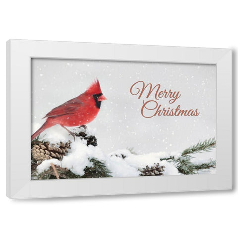 Merry Christmas Cardinal White Modern Wood Framed Art Print by Deiter, Lori