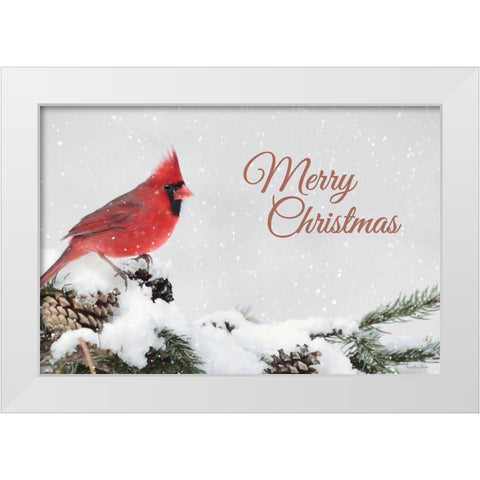 Merry Christmas Cardinal White Modern Wood Framed Art Print by Deiter, Lori