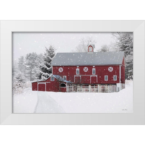 Winter Red Barn White Modern Wood Framed Art Print by Deiter, Lori