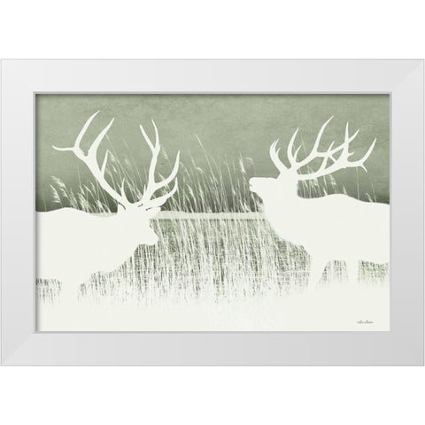 Elk Silhouettes White Modern Wood Framed Art Print by Deiter, Lori