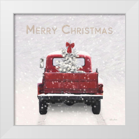 Merry Christmas Truck White Modern Wood Framed Art Print by Deiter, Lori