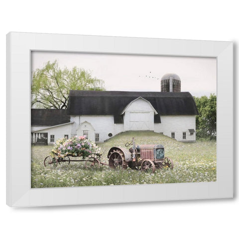 Country Flower Cart White Modern Wood Framed Art Print by Deiter, Lori