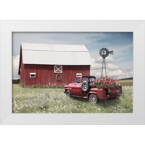 Little Red Barn White Modern Wood Framed Art Print by Deiter, Lori