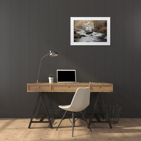 Golden Oneida Falls White Modern Wood Framed Art Print by Deiter, Lori