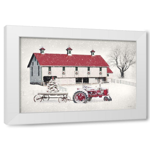 Red and White Christmas Barn White Modern Wood Framed Art Print by Deiter, Lori