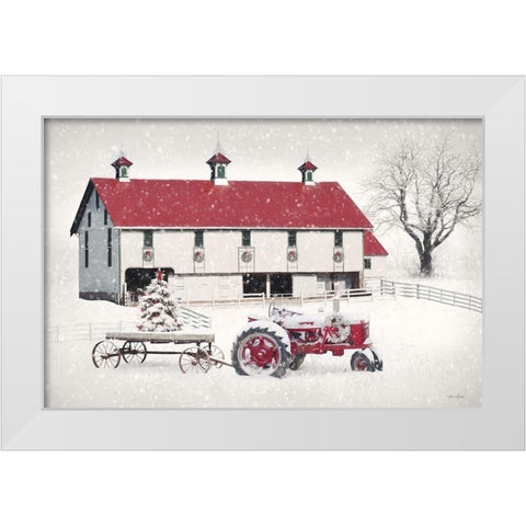Red and White Christmas Barn White Modern Wood Framed Art Print by Deiter, Lori