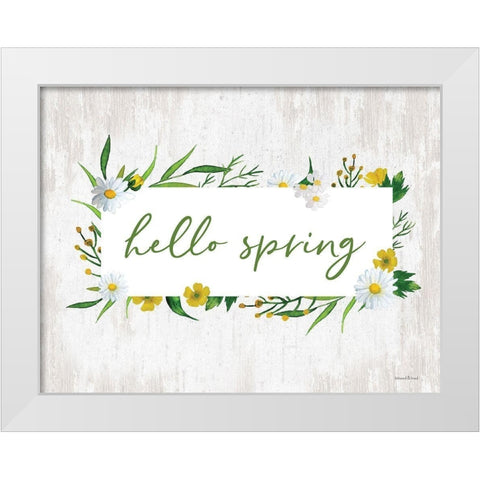 Hello Spring White Modern Wood Framed Art Print by Lettered and Lined