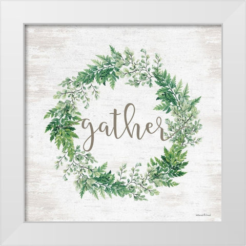 Gather Wreath White Modern Wood Framed Art Print by Lettered and Lined
