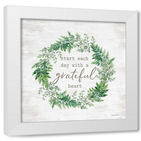 Grateful Heart Wreath White Modern Wood Framed Art Print by Lettered and Lined