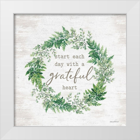 Grateful Heart Wreath White Modern Wood Framed Art Print by Lettered and Lined