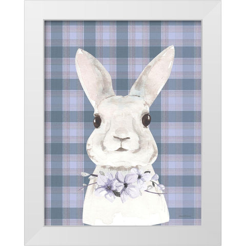 Plaid Bunny Floral White Modern Wood Framed Art Print by Lettered and Lined