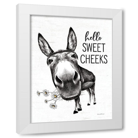 Hello Sweet Cheeks Donkey White Modern Wood Framed Art Print by Lettered and Lined