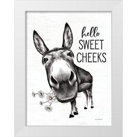 Hello Sweet Cheeks Donkey White Modern Wood Framed Art Print by Lettered and Lined
