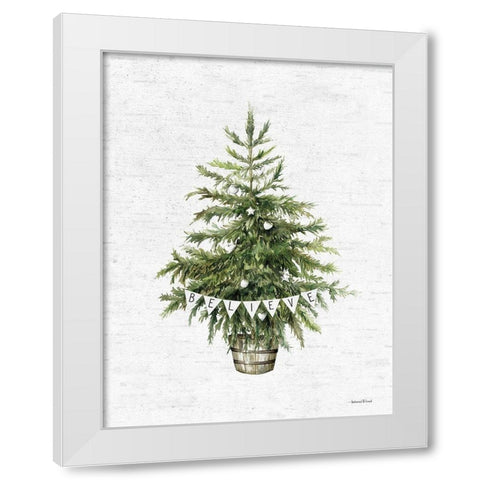 Believe Christmas Tree White Modern Wood Framed Art Print by Lettered and Lined