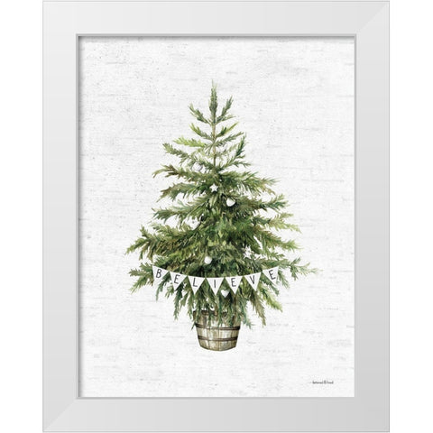 Believe Christmas Tree White Modern Wood Framed Art Print by Lettered and Lined