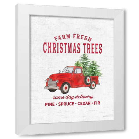 Christmas Trees Delivery Truck White Modern Wood Framed Art Print by Lettered and Lined