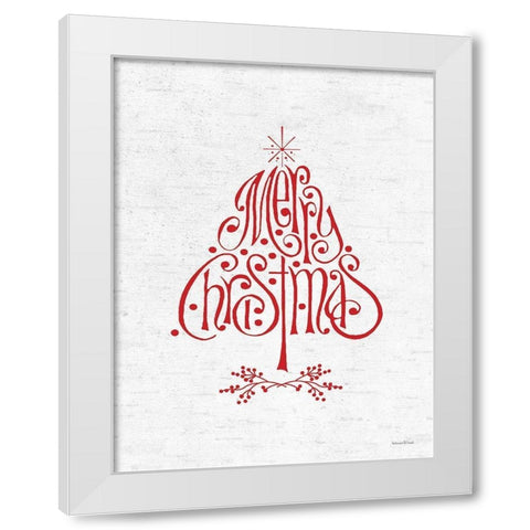 Merry Christmas Tree White Modern Wood Framed Art Print by Lettered and Lined
