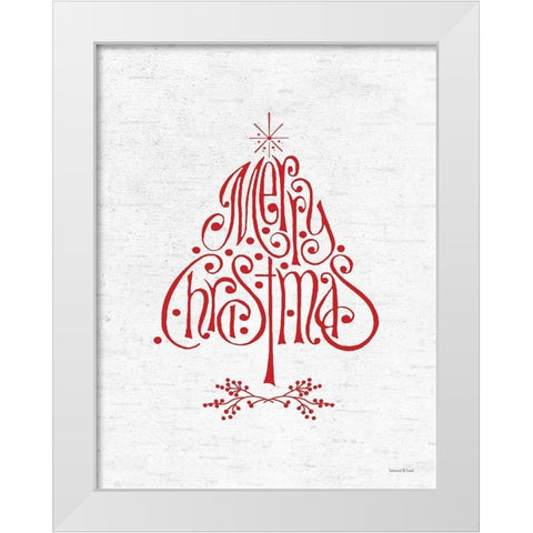 Merry Christmas Tree White Modern Wood Framed Art Print by Lettered and Lined