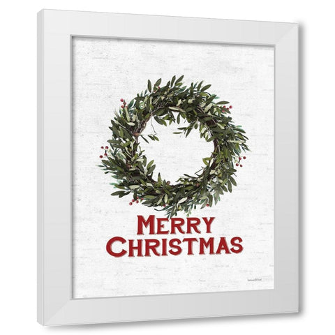 Merry Christmas Wreath White Modern Wood Framed Art Print by Lettered and Lined