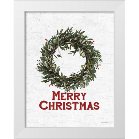 Merry Christmas Wreath White Modern Wood Framed Art Print by Lettered and Lined