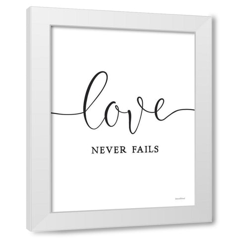 Love Never Fails White Modern Wood Framed Art Print by Lettered and Lined