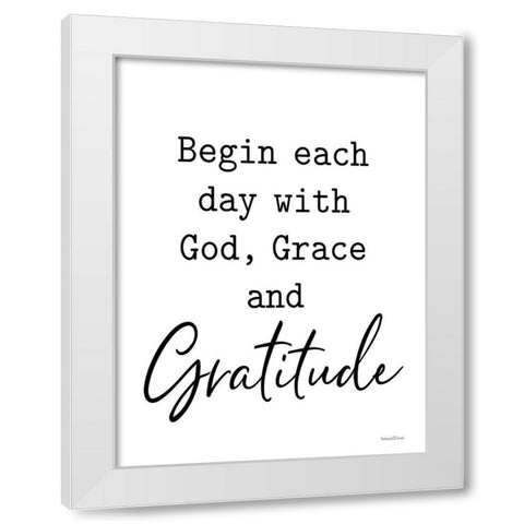 God, Grace and Gratitude White Modern Wood Framed Art Print by lettered And lined