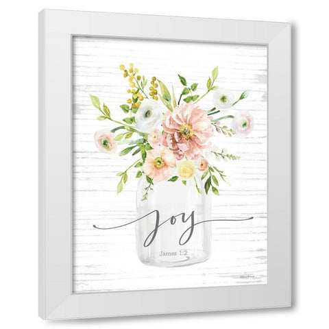 Joy Floral White Modern Wood Framed Art Print by lettered And lined