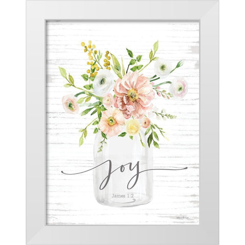 Joy Floral White Modern Wood Framed Art Print by lettered And lined