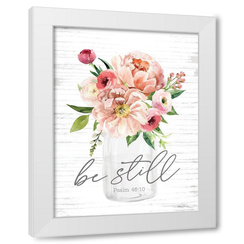 Be Still Floral White Modern Wood Framed Art Print by lettered And lined