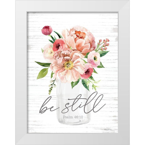 Be Still Floral White Modern Wood Framed Art Print by lettered And lined