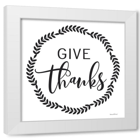 Give Thanks White Modern Wood Framed Art Print by lettered And lined