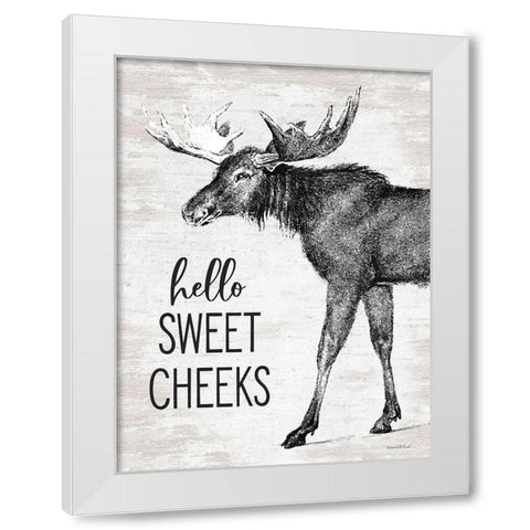 Hello Sweet Cheeks Moose White Modern Wood Framed Art Print by lettered And lined