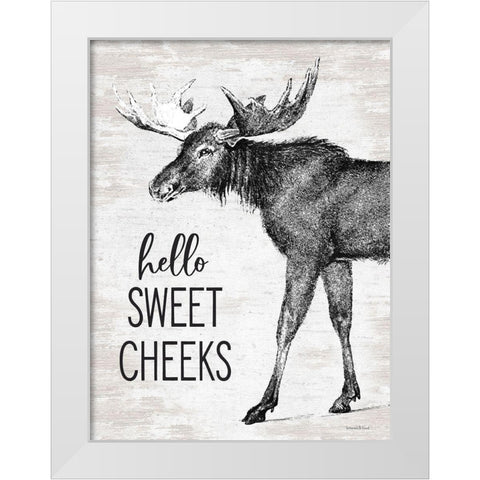 Hello Sweet Cheeks Moose White Modern Wood Framed Art Print by lettered And lined