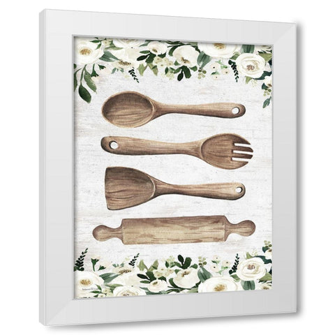 Wooden Utensils White Modern Wood Framed Art Print by lettered And lined