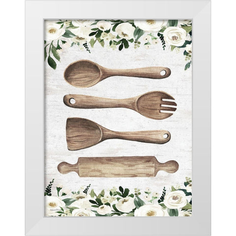 Wooden Utensils White Modern Wood Framed Art Print by lettered And lined