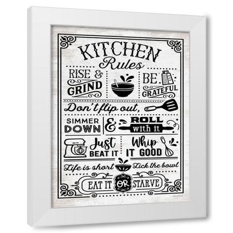 Kitchen Rules White Modern Wood Framed Art Print by lettered And lined